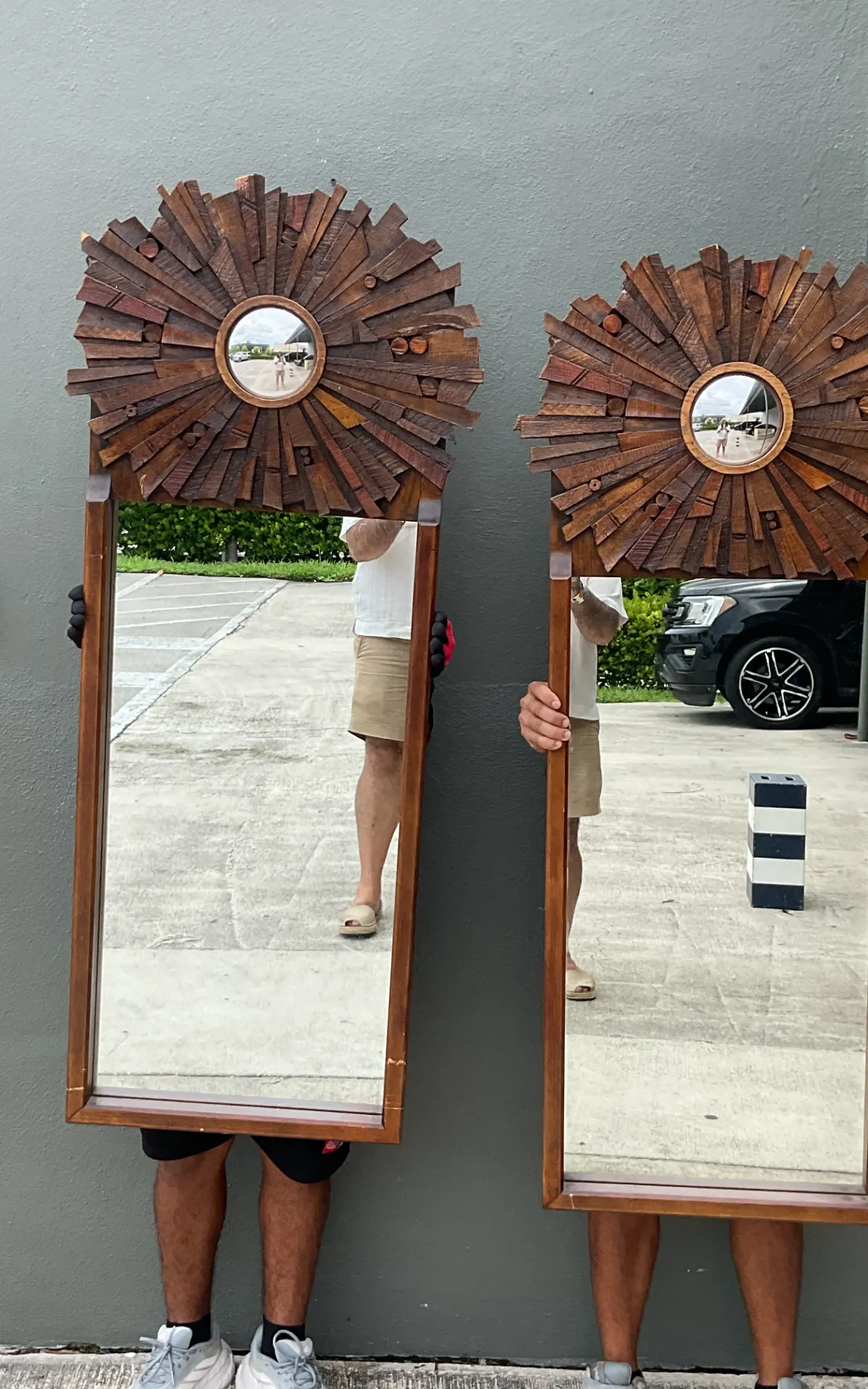 Vintage Brutalist Wood Sunburst Mirrors - A Pair — additional photo 5