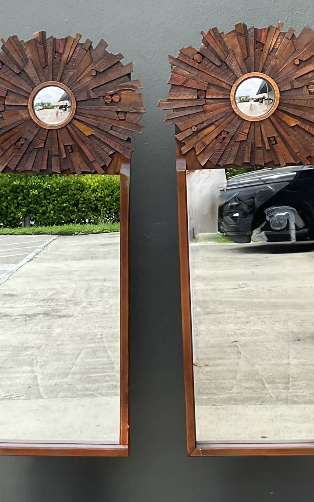 Vintage Brutalist Wood Sunburst Mirrors - A Pair — additional photo 6