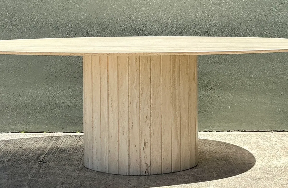 Vintage Italian Travertine Oval Dining Table — additional photo 7
