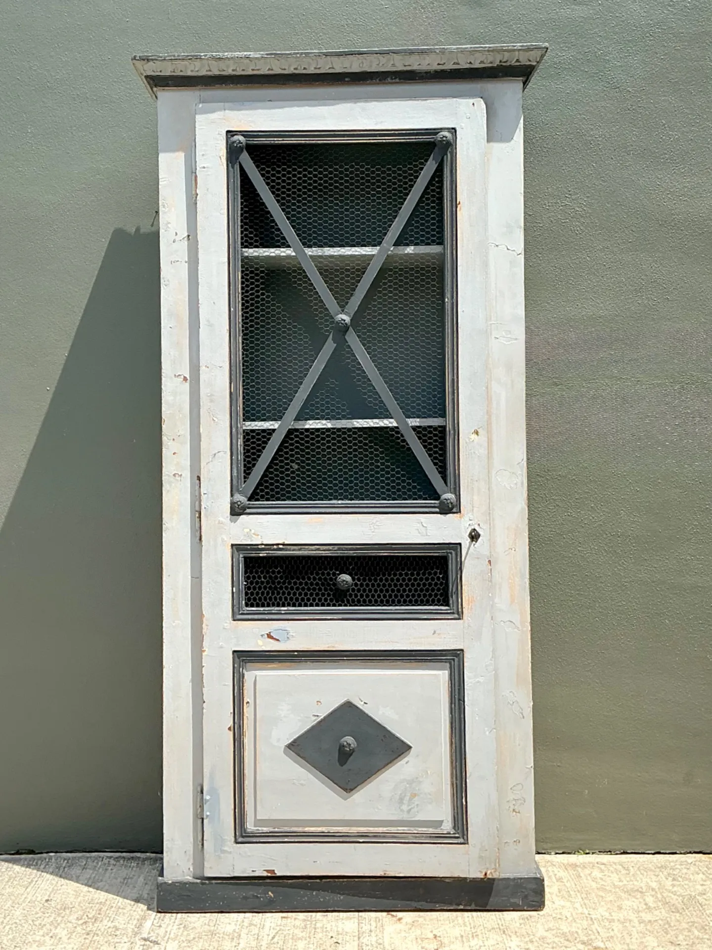 Vintage French Distressed Metal and Wood Cabinet — additional photo 3