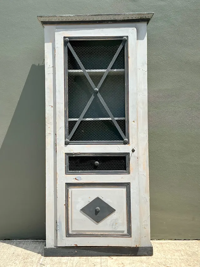 Vintage French Distressed Metal and Wood Cabinet — additional photo 3