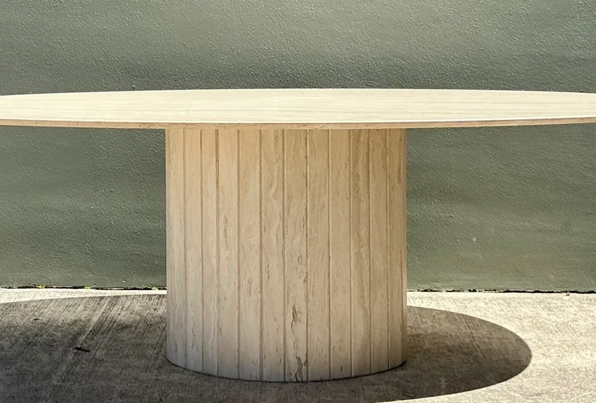 Vintage Italian Travertine Oval Dining Table — additional photo 6