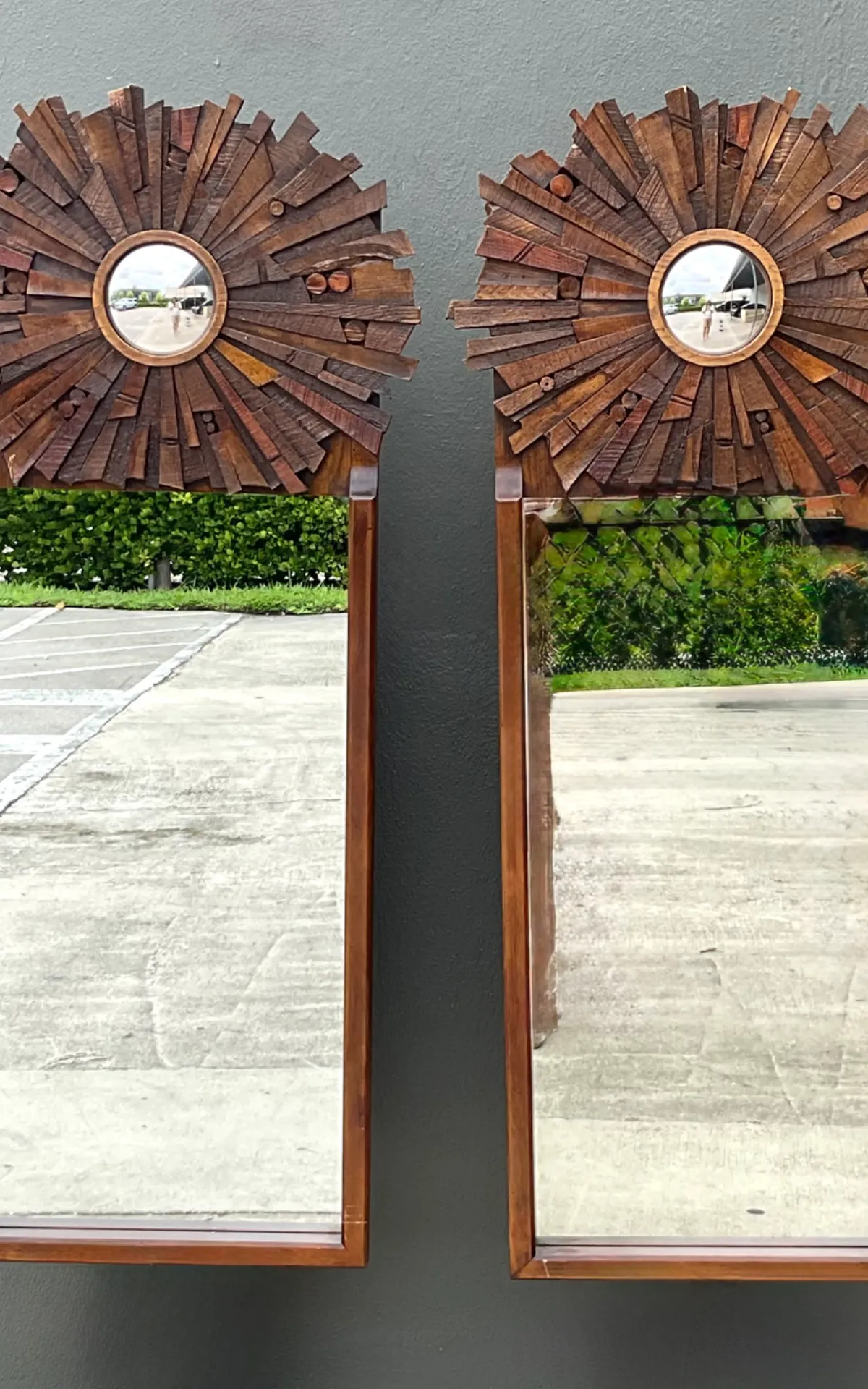 Vintage Brutalist Wood Sunburst Mirrors - A Pair — additional photo 7