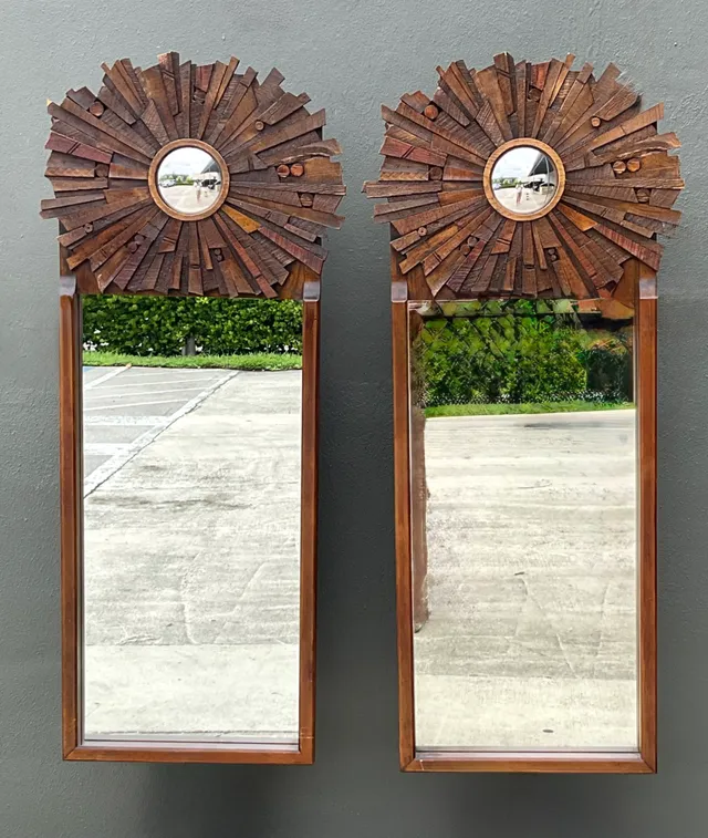 Vintage Brutalist Wood Sunburst Mirrors - A Pair — additional photo 7