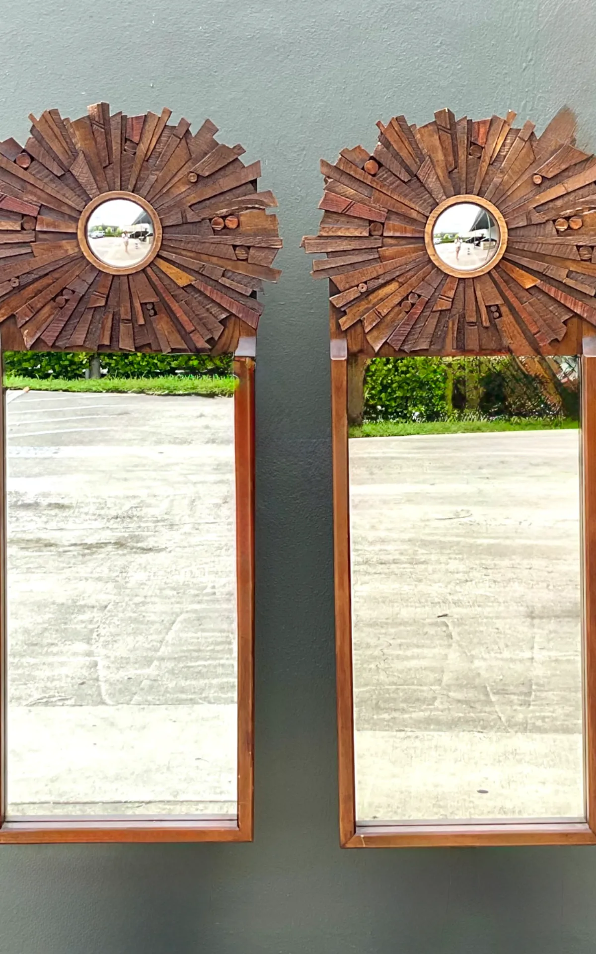 Vintage Brutalist Wood Sunburst Mirrors - A Pair — additional photo 8