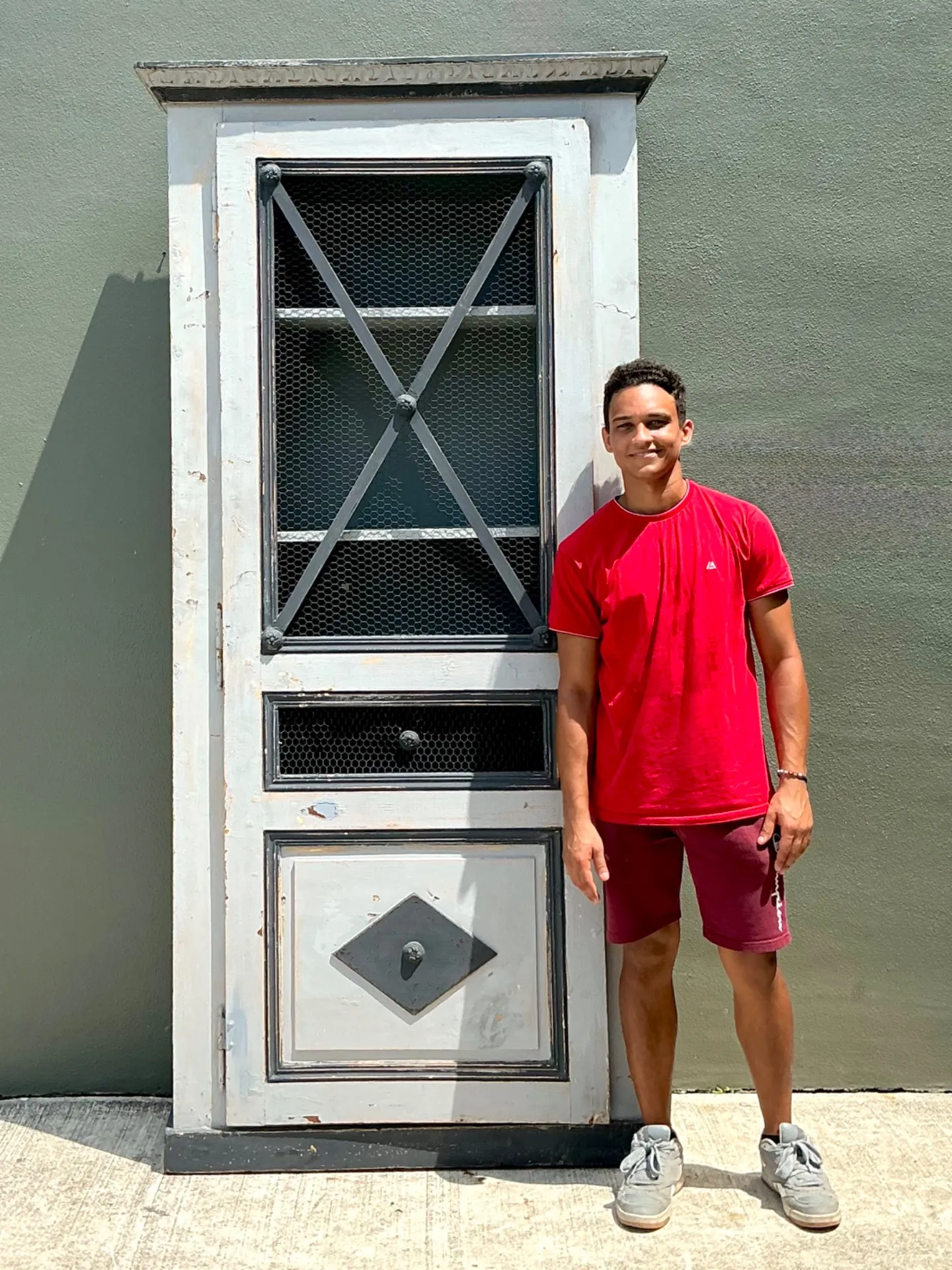 Vintage French Distressed Metal and Wood Cabinet — additional photo 1