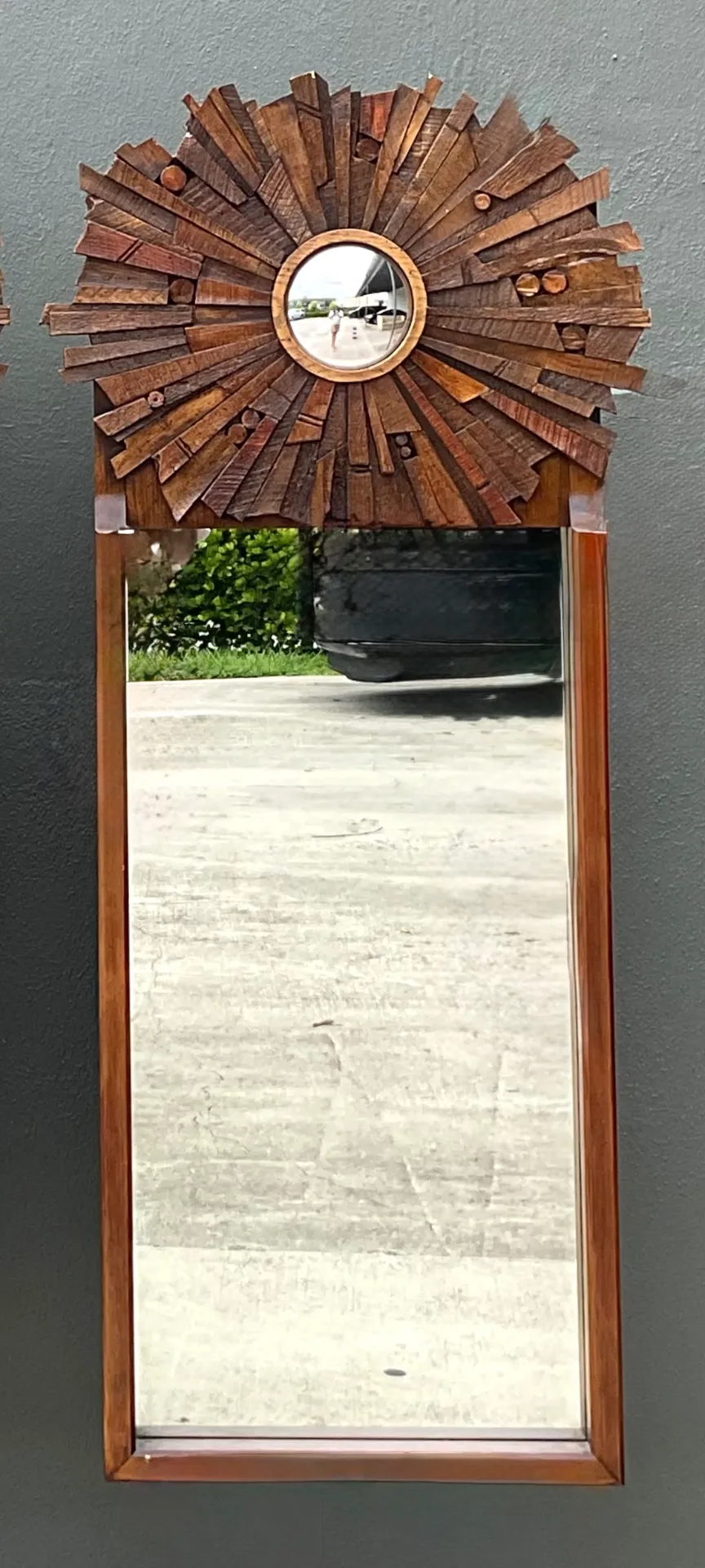 Vintage Brutalist Wood Sunburst Mirrors - A Pair — additional photo 3
