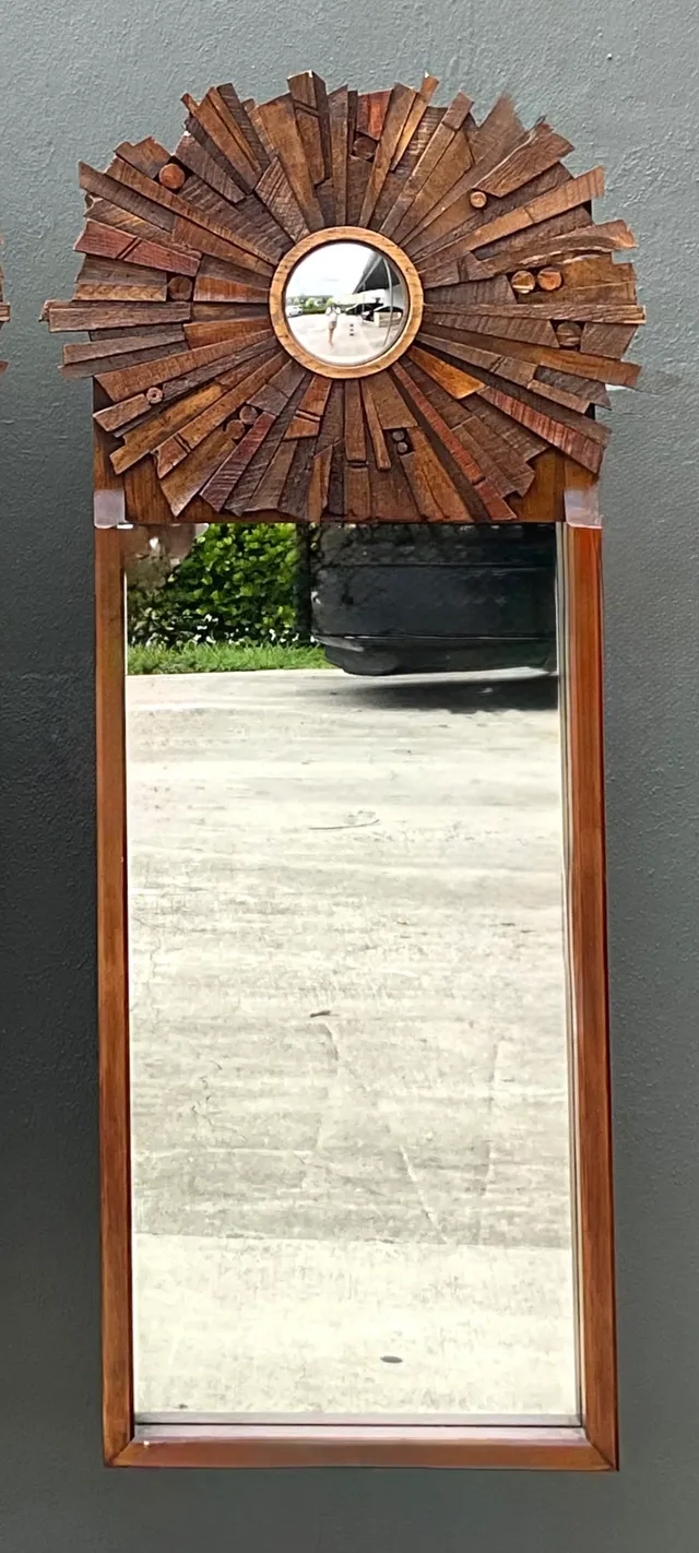 Vintage Brutalist Wood Sunburst Mirrors - A Pair — additional photo 3