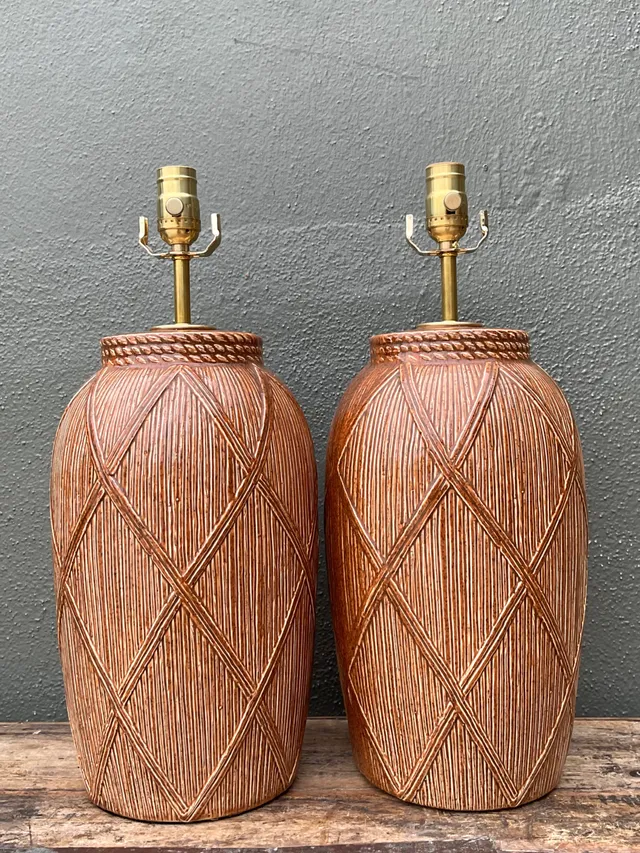 Vintage Textured Ceramic Lamps - A Pair — additional photo 1