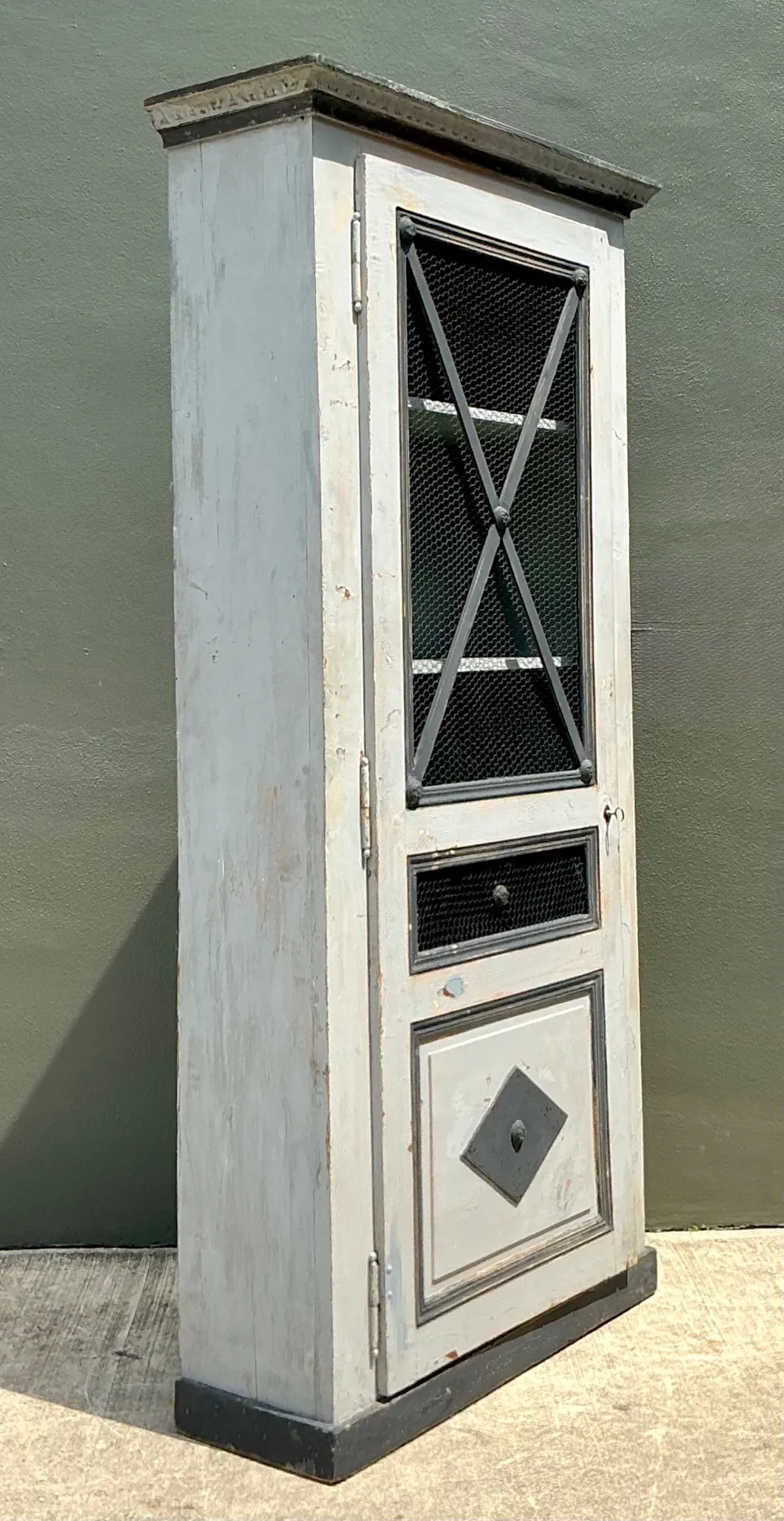 Vintage French Distressed Metal and Wood Cabinet — additional photo 7
