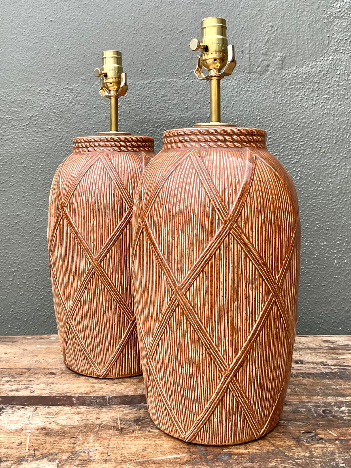 Vintage Textured Ceramic Lamps - A Pair — additional photo 6
