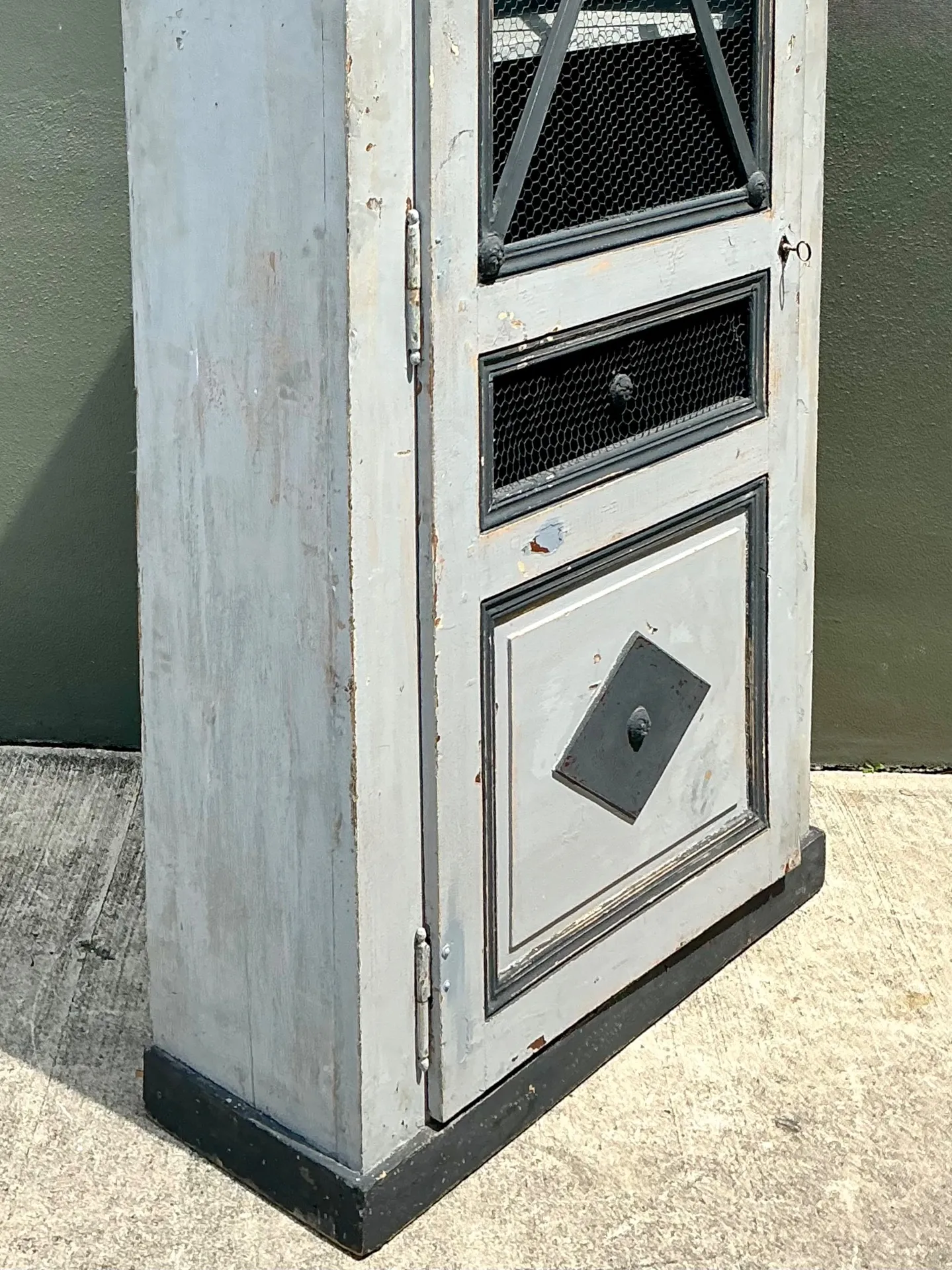 Vintage French Distressed Metal and Wood Cabinet — additional photo 4