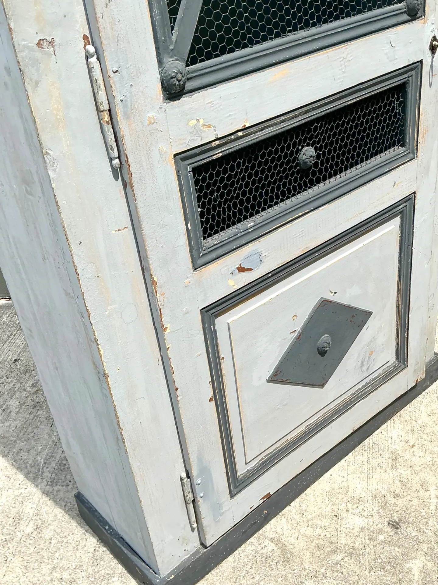 Vintage French Distressed Metal and Wood Cabinet — additional photo 5