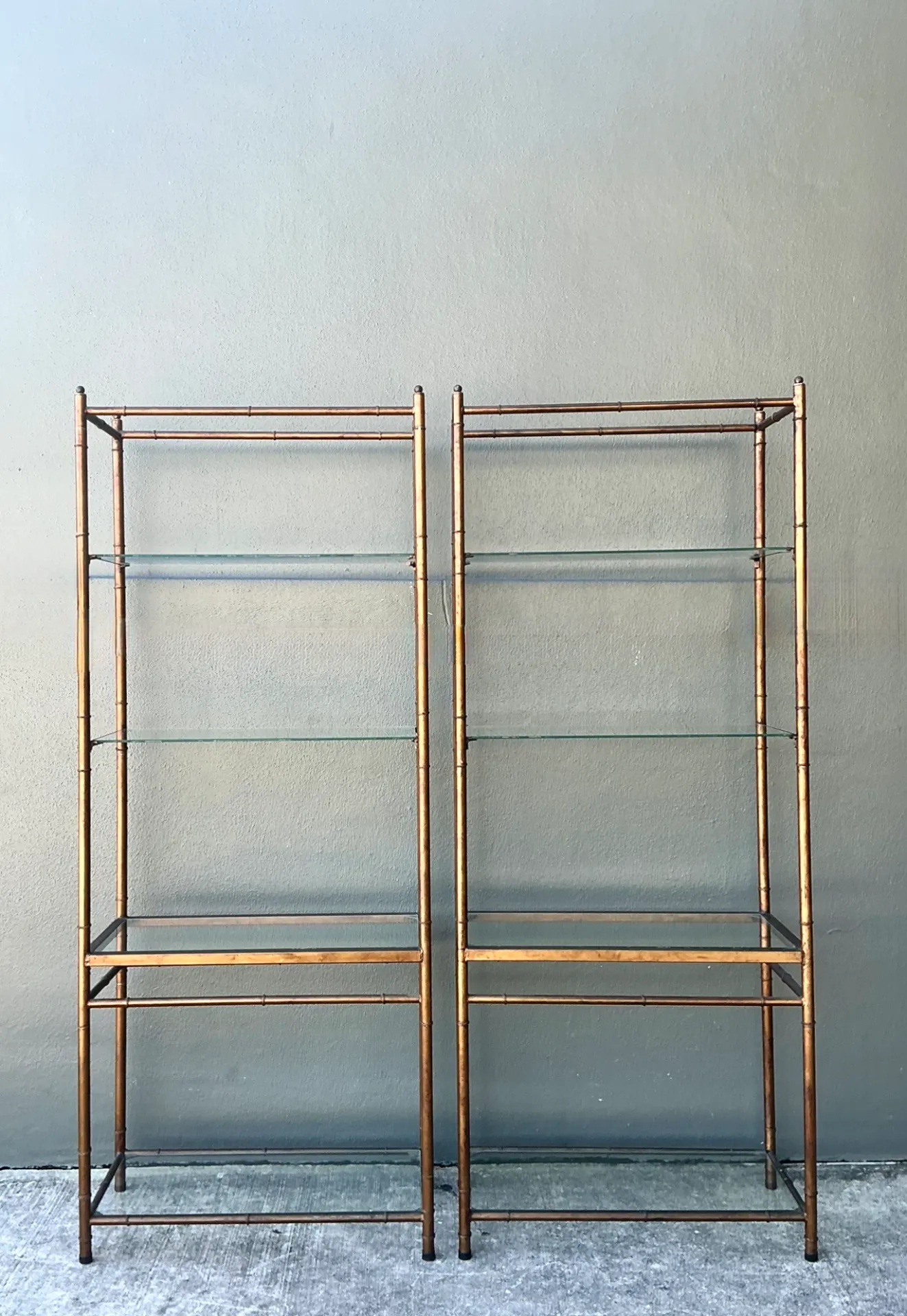 Vintage Metal and Glass Etagere Shelves - Pair — additional photo 7