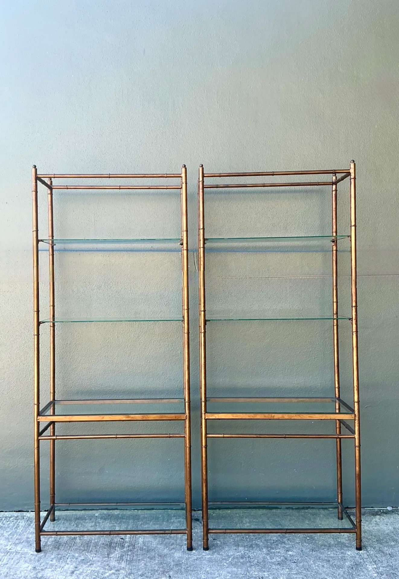 Vintage Metal and Glass Etagere Shelves - Pair — additional photo 8