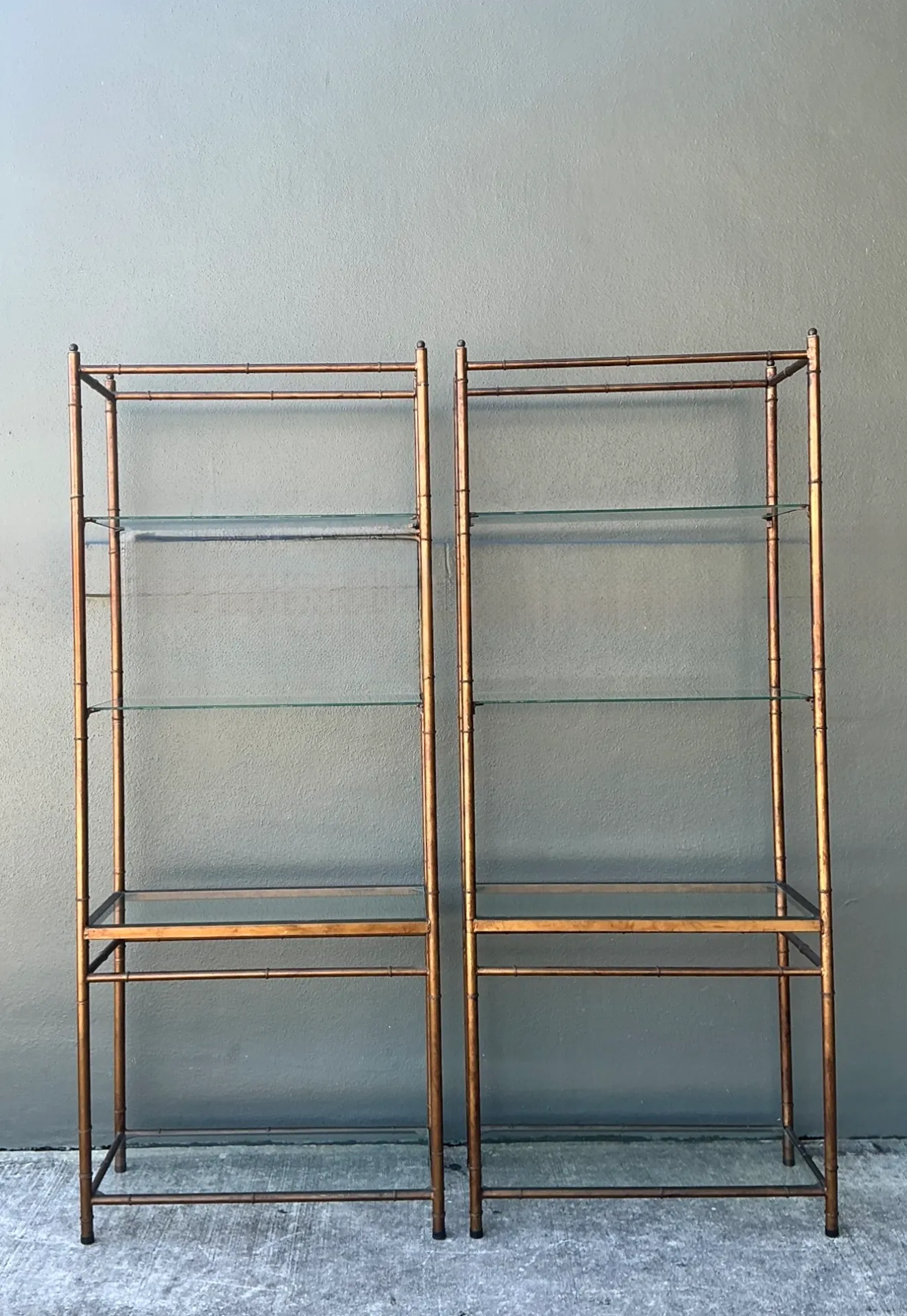 Vintage Metal and Glass Etagere Shelves - Pair — additional photo 1