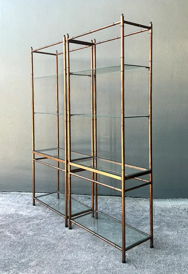 Vintage Metal and Glass Etagere Shelves - Pair — additional photo 2