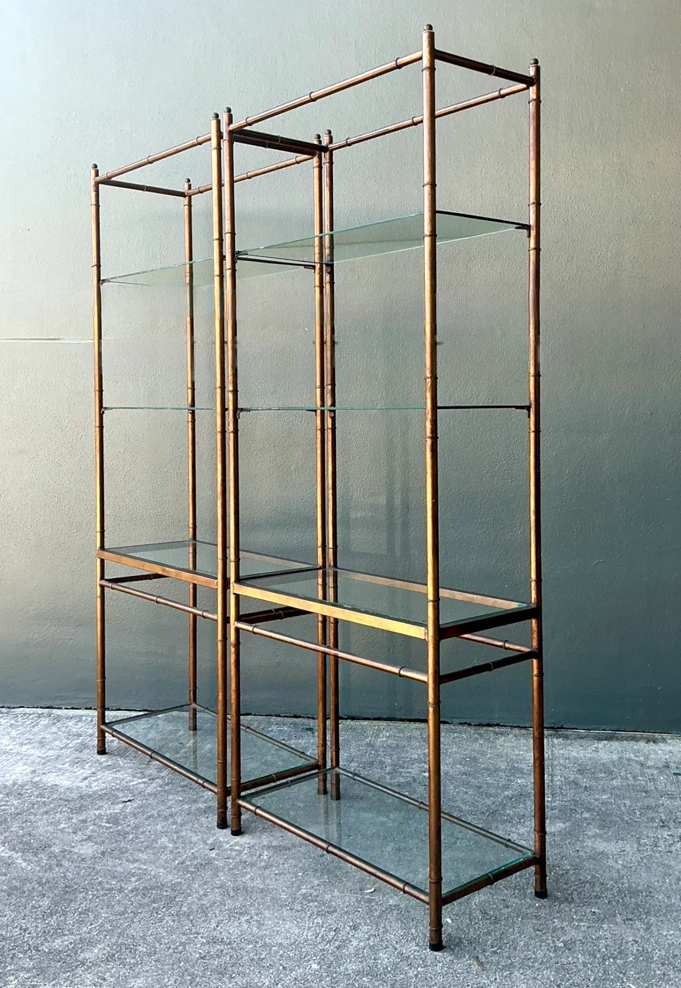 Vintage Metal and Glass Etagere Shelves - Pair — additional photo 6