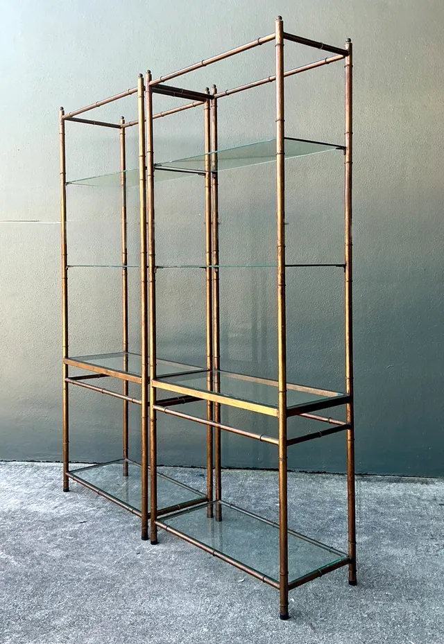Vintage Metal and Glass Etagere Shelves - Pair — additional photo 6
