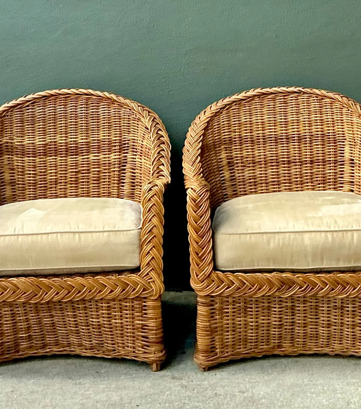Vintage Braided Rattan Lounge Chairs - Pair — additional photo 2