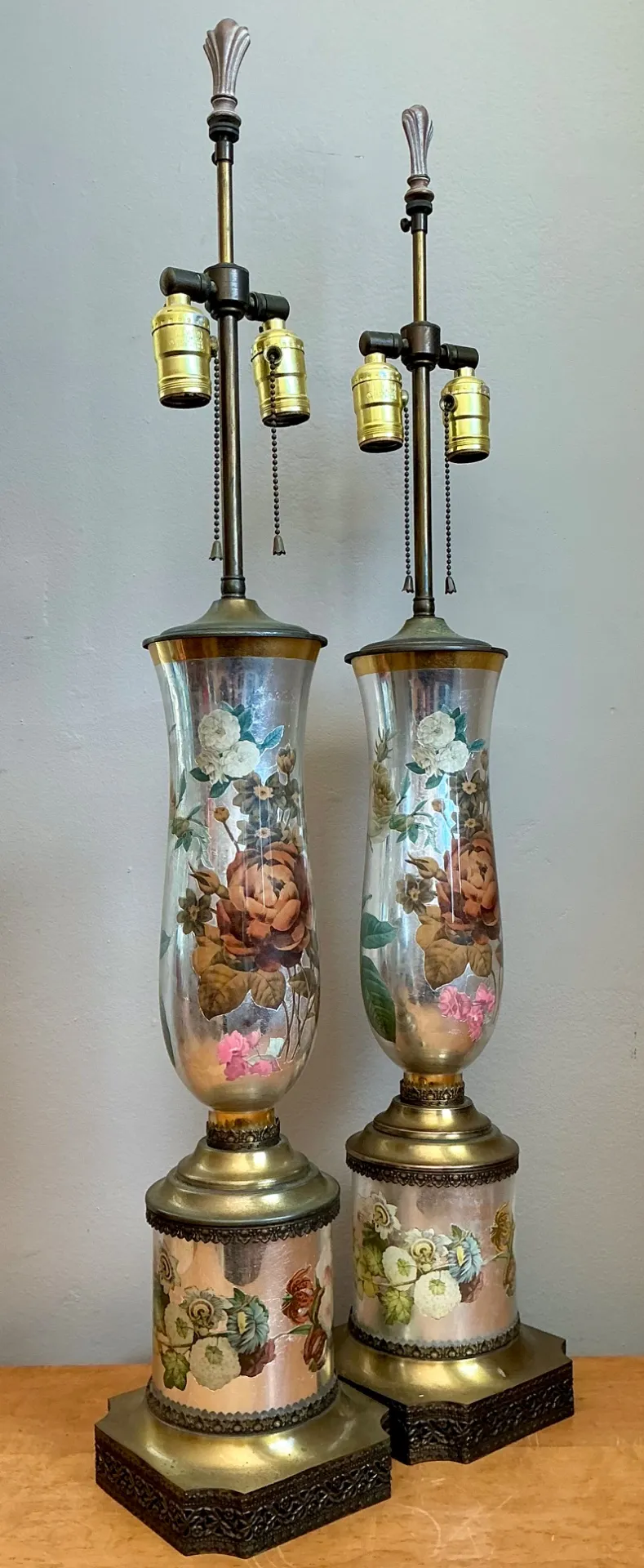 Vintage Italian Eglomise Rose Lamps - A Pair — additional photo 7