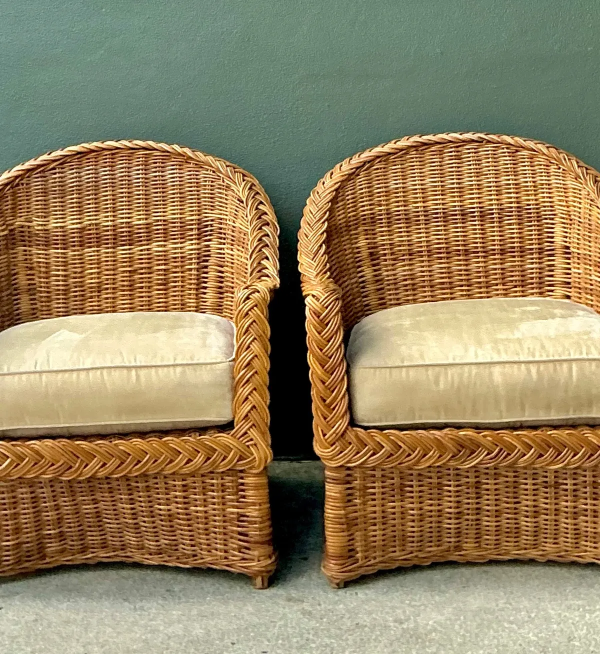 Vintage Braided Rattan Lounge Chairs - Pair — additional photo 7