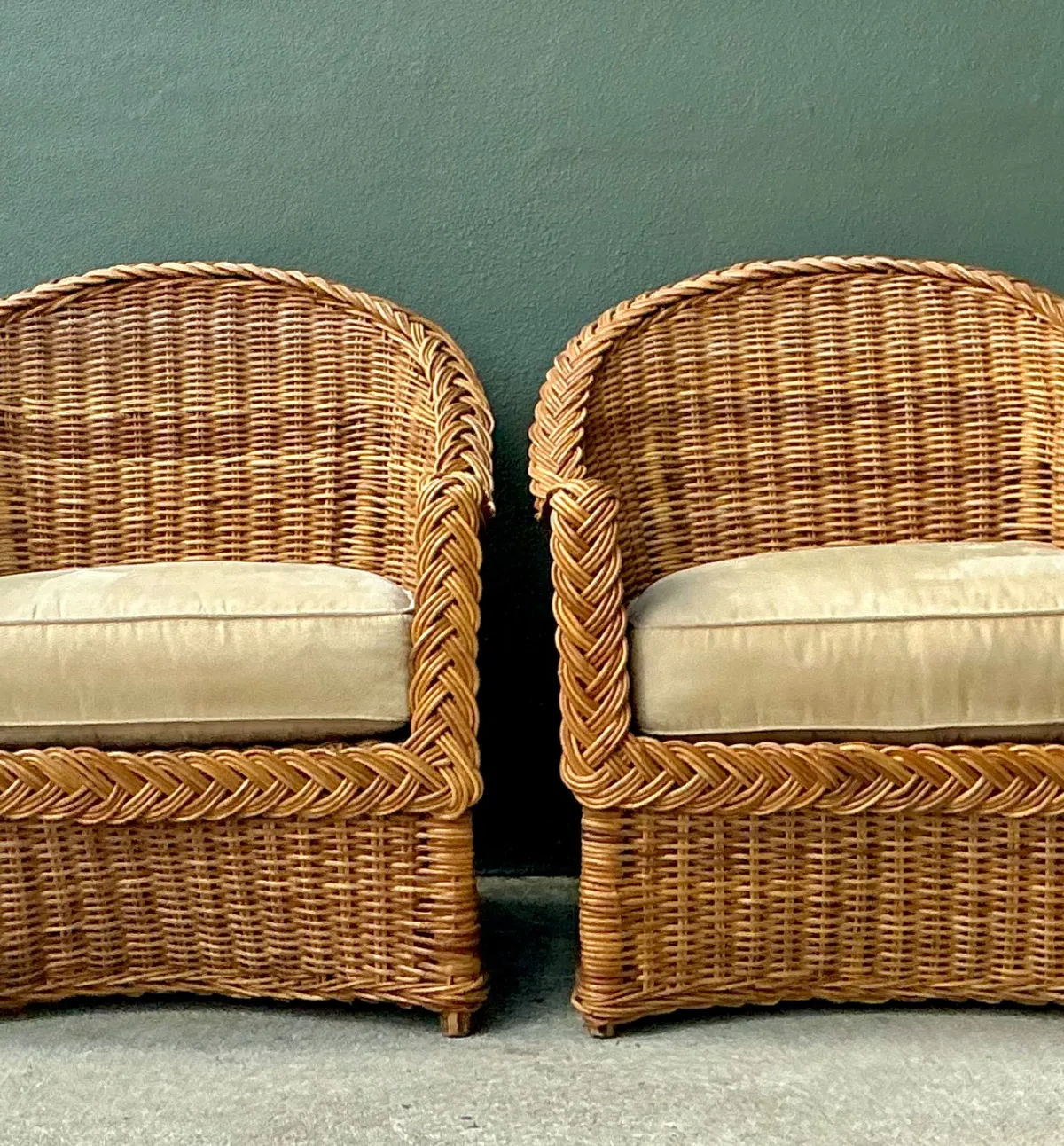 Vintage Braided Rattan Lounge Chairs - Pair — additional photo 5