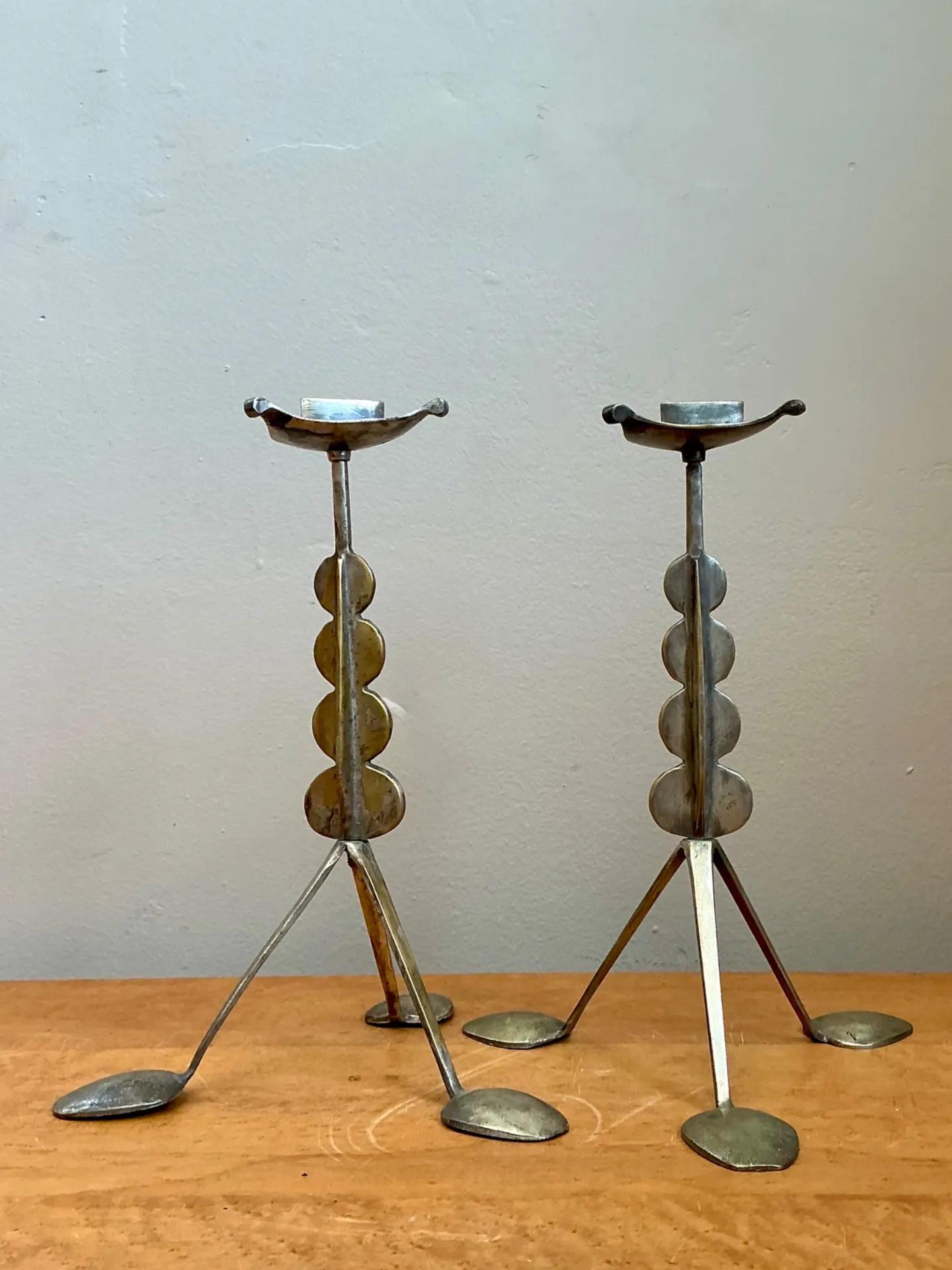 Vintage Sculptural Metal Spoon Candle Holders - A Pair — additional photo 5