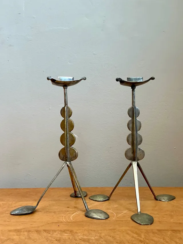 Vintage Sculptural Metal Spoon Candle Holders - A Pair — additional photo 5