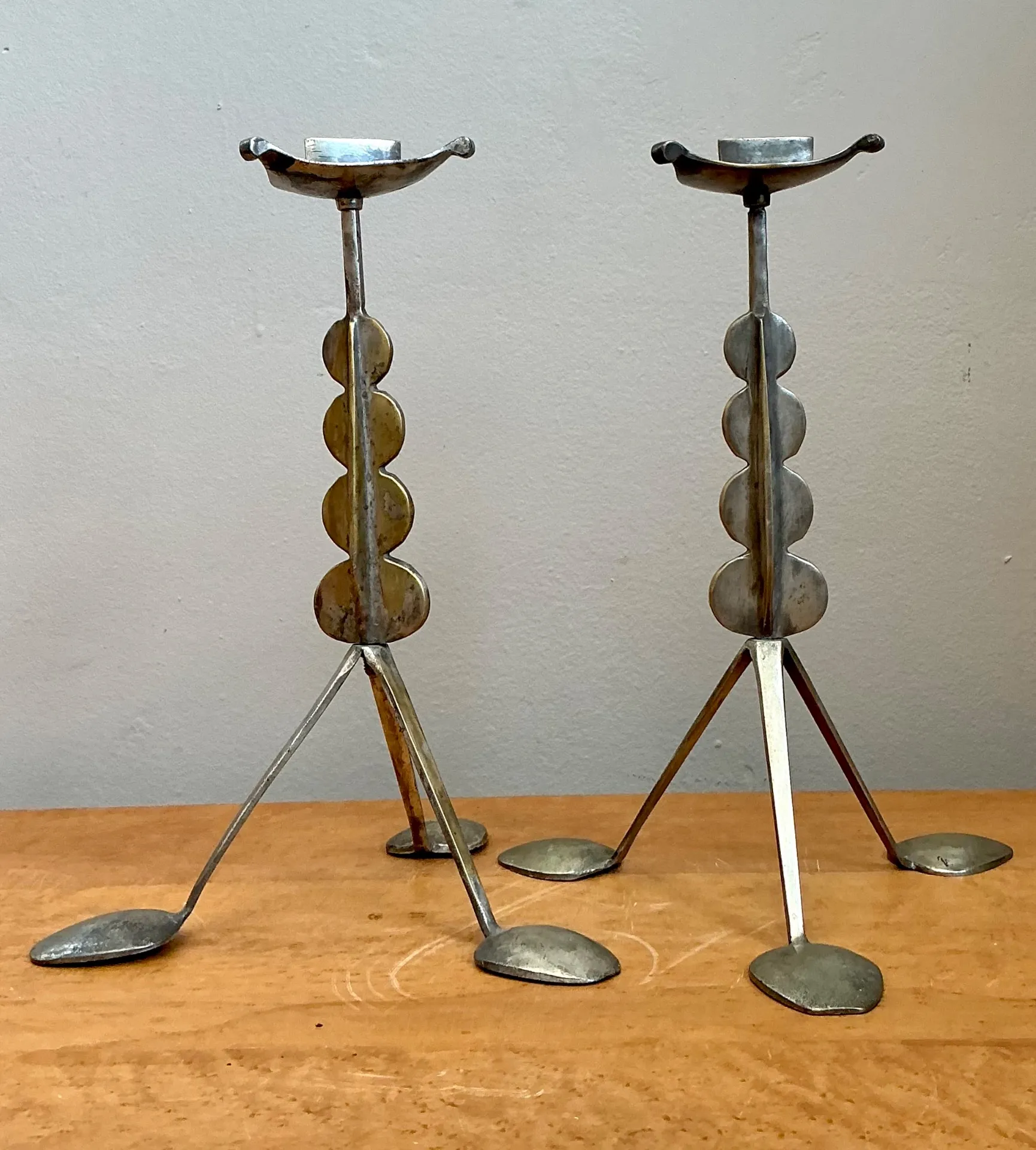 Vintage Sculptural Metal Spoon Candle Holders - A Pair — additional photo 8