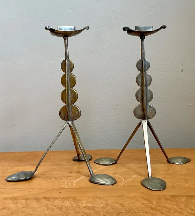 Vintage Sculptural Metal Spoon Candle Holders - A Pair — additional photo 8