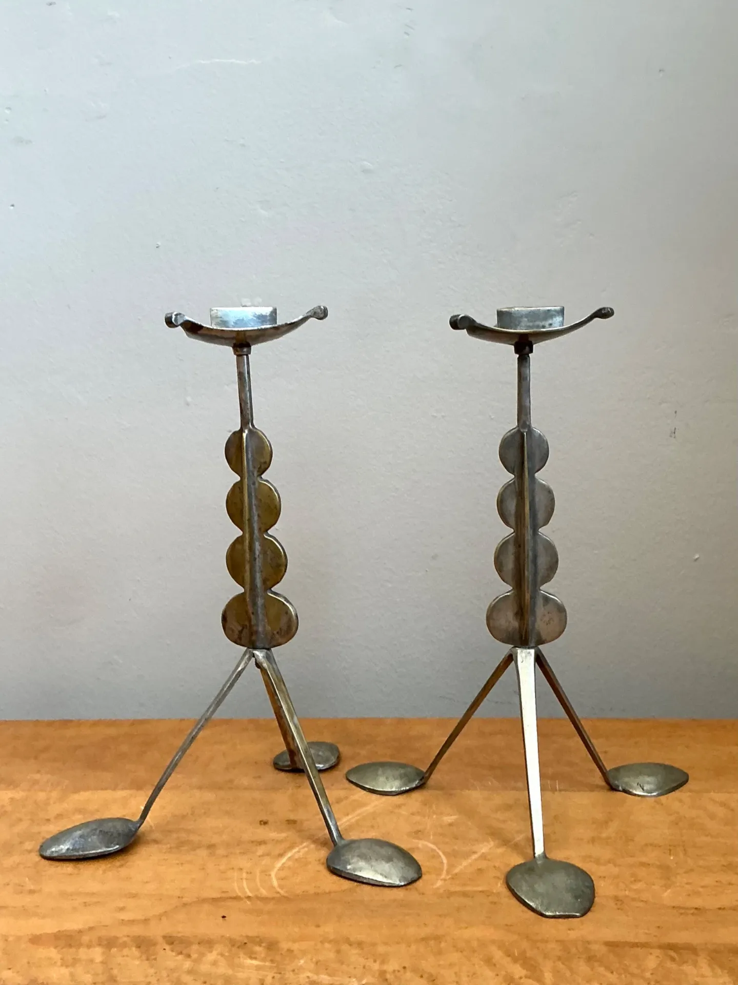 Vintage Sculptural Metal Spoon Candle Holders - A Pair — additional photo 2