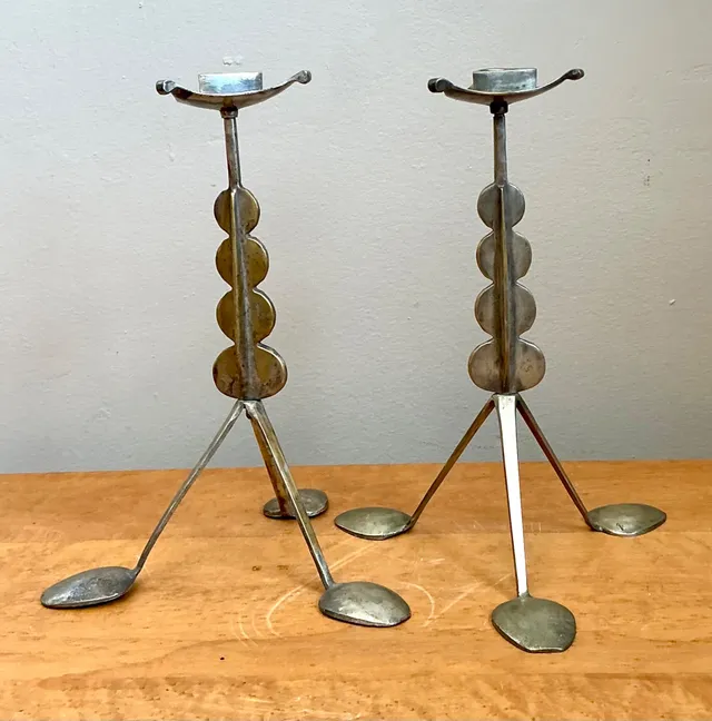 Vintage Sculptural Metal Spoon Candle Holders - A Pair — additional photo 4