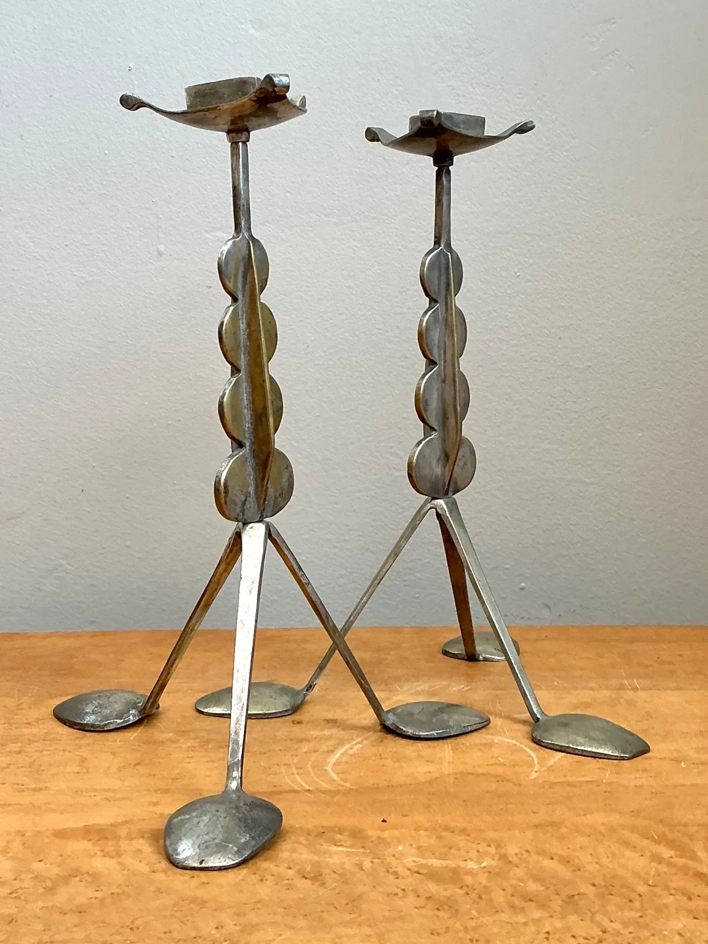 Vintage Sculptural Metal Spoon Candle Holders - A Pair — additional photo 6
