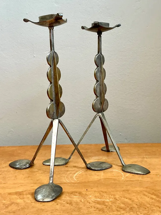Vintage Sculptural Metal Spoon Candle Holders - A Pair — additional photo 7