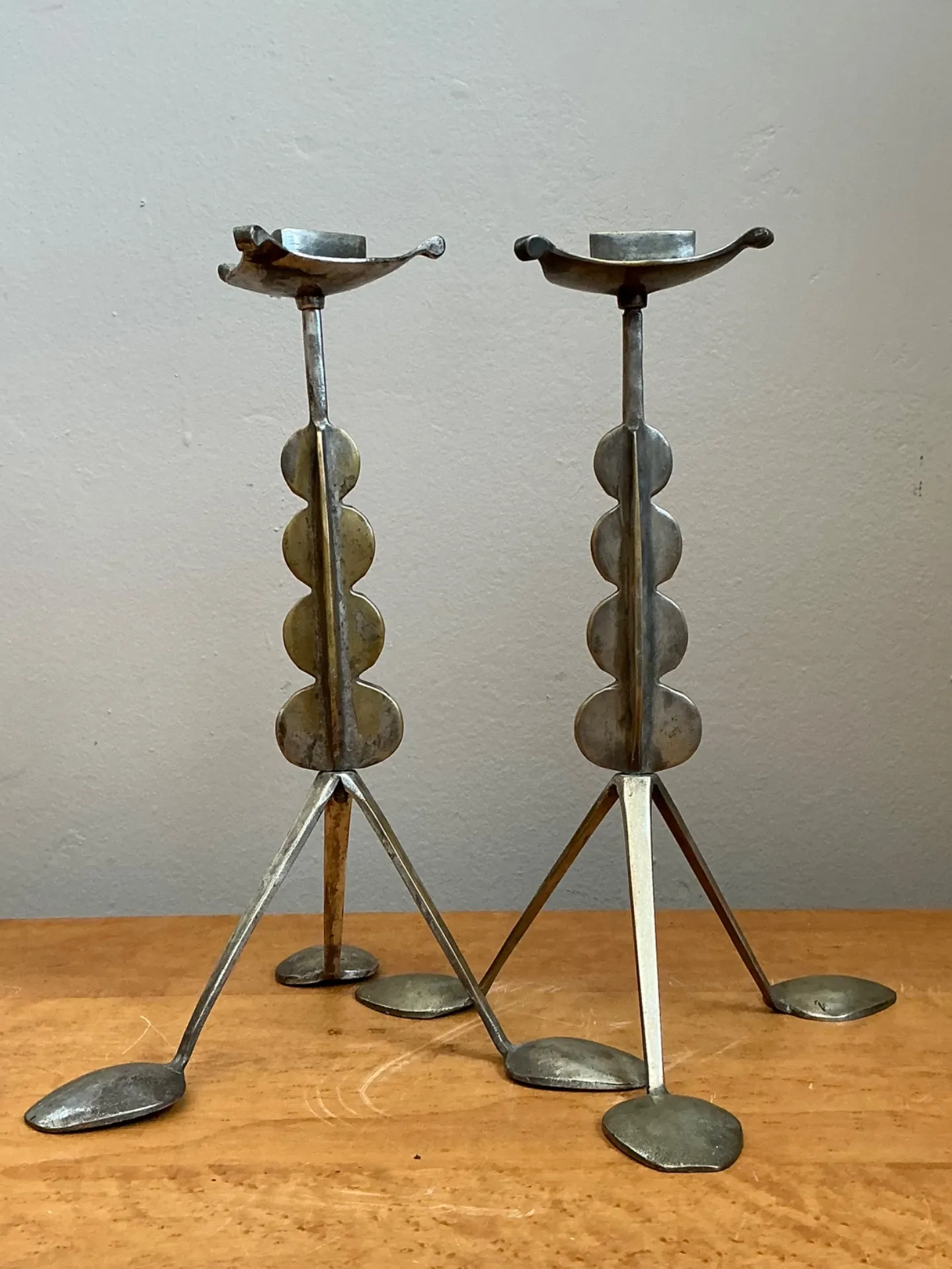 Vintage Sculptural Metal Spoon Candle Holders - A Pair — additional photo 3