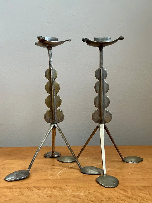 Vintage Sculptural Metal Spoon Candle Holders - A Pair — additional photo 3