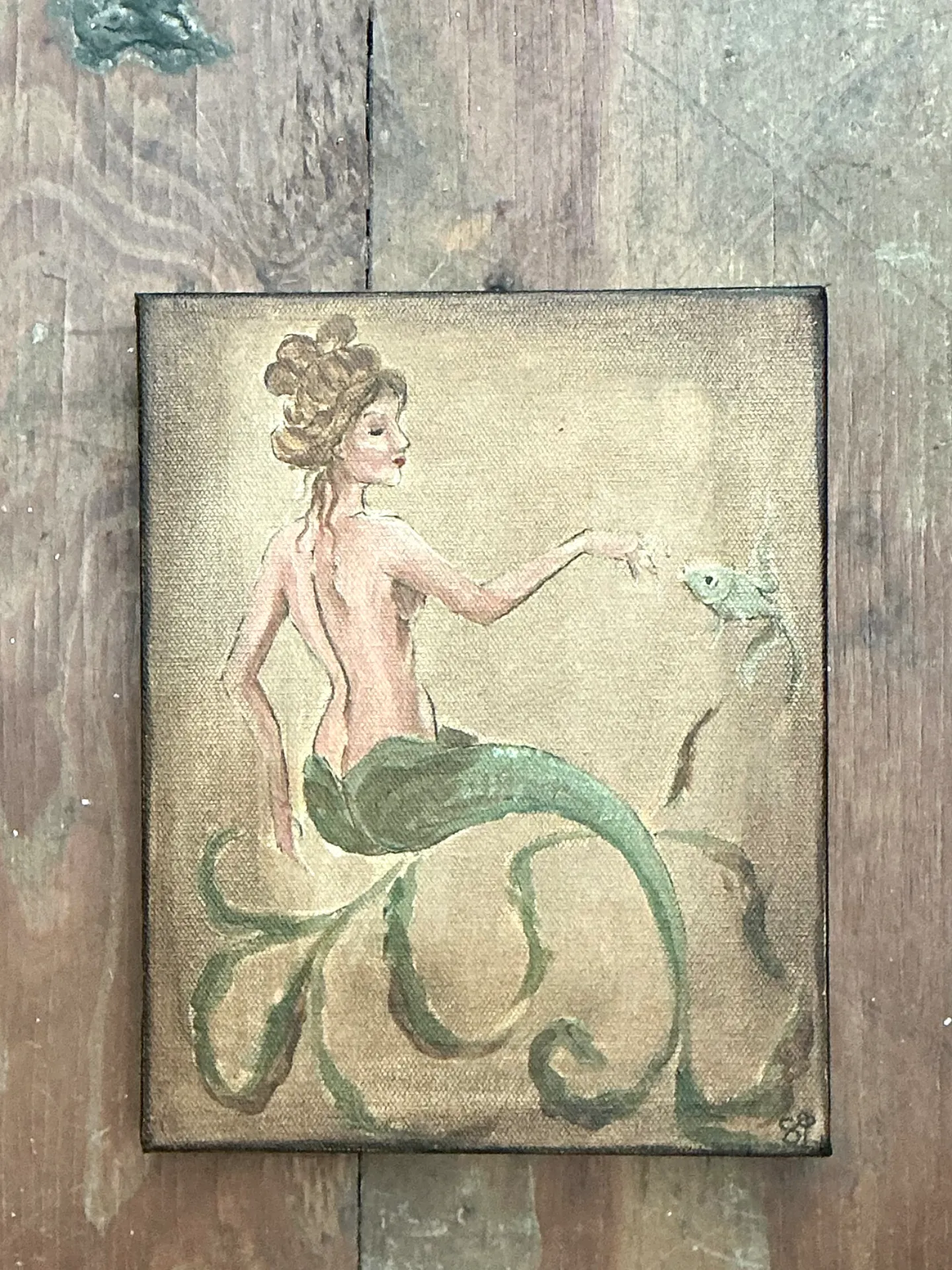 Vintage Oil Painting of Mermaid on Canvas — additional photo 2