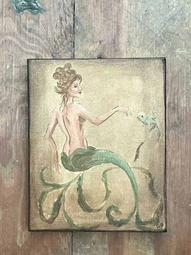 Vintage Oil Painting of Mermaid on Canvas — additional photo 2