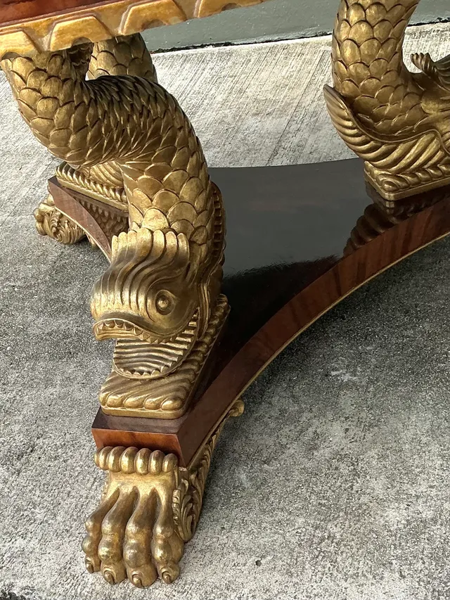 Vintage Stone Top Table with Gold Plated Dolphin Base — additional photo 5