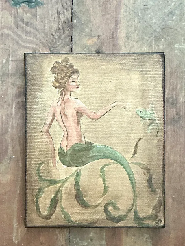 Vintage Oil Painting of Mermaid on Canvas — additional photo 4