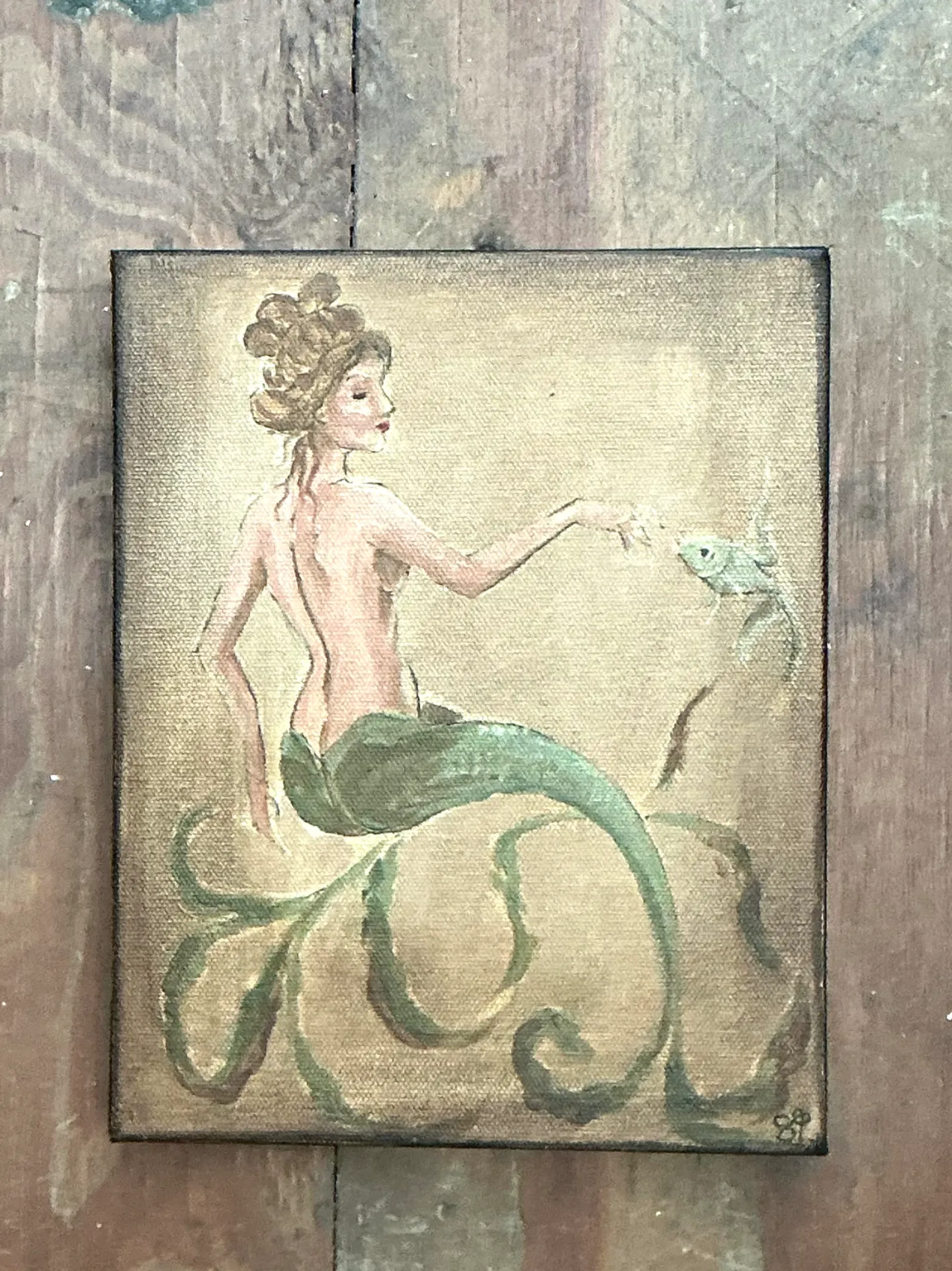 Vintage Oil Painting of Mermaid on Canvas — additional photo 5