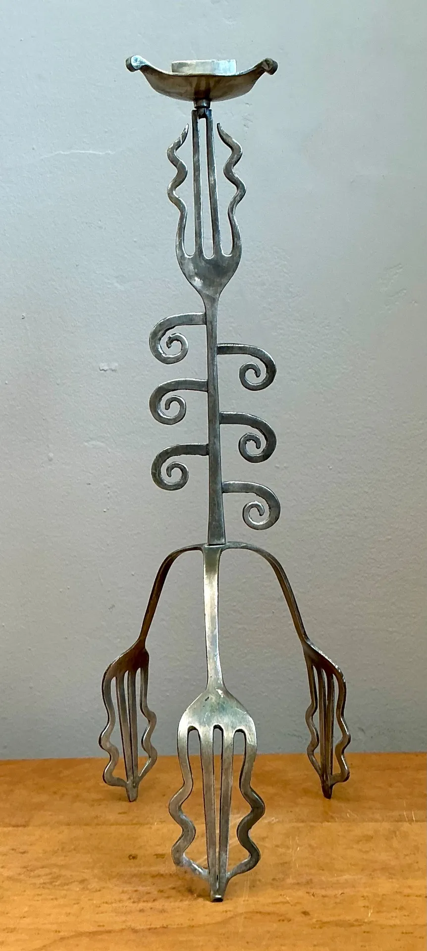 Vintage Sculptural Metal Fork Candle Stand — additional photo 1