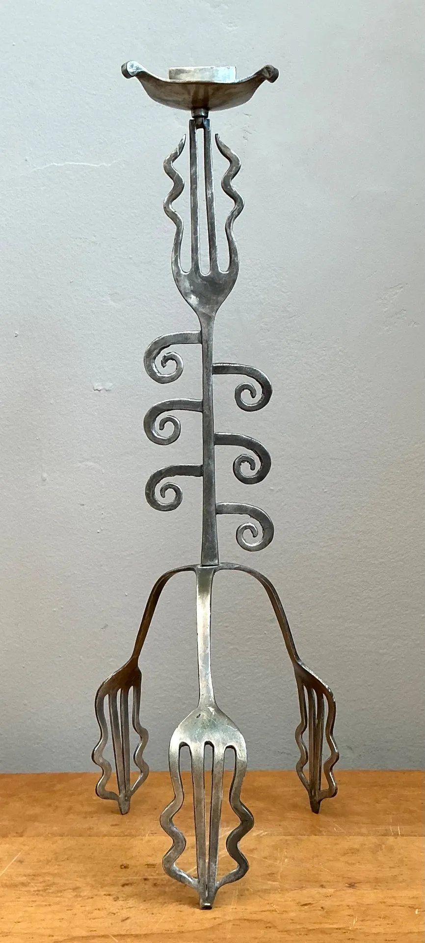 Vintage Sculptural Metal Fork Candle Stand — additional photo 3
