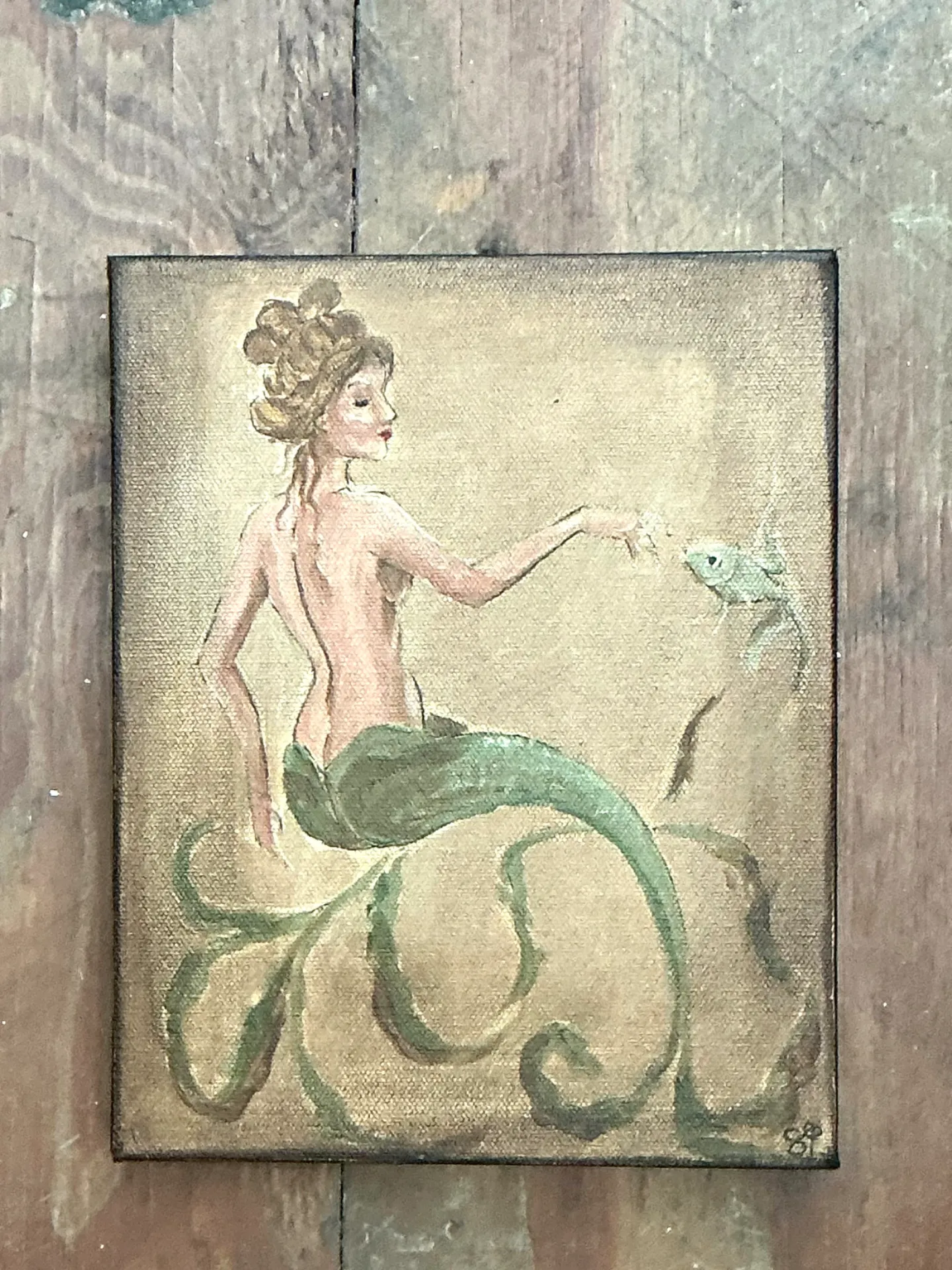 Vintage Oil Painting of Mermaid on Canvas — additional photo 7
