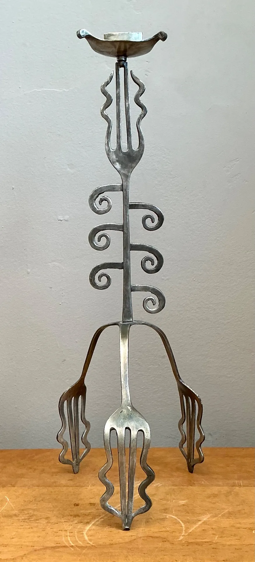 Vintage Sculptural Metal Fork Candle Stand — additional photo 8