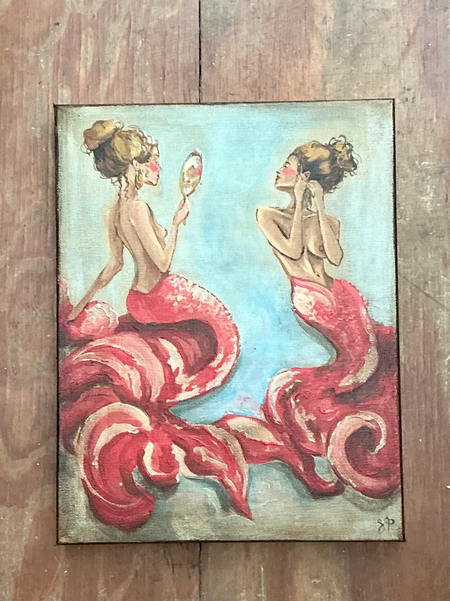 Vintage Oil Painting of Mermaids with Hand Mirrors — additional photo 6