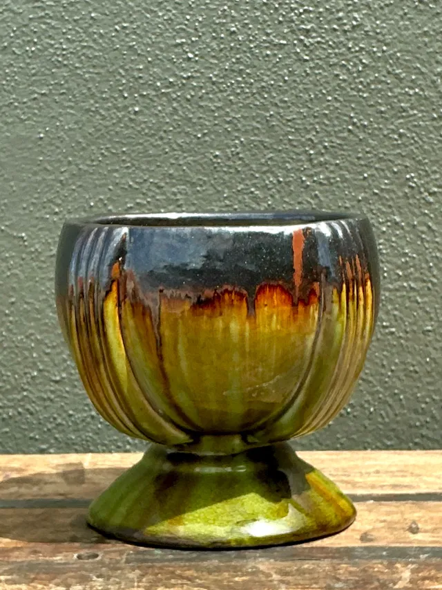 Vintage Drip Glaze Ceramic Pedestal Bowl — additional photo 6