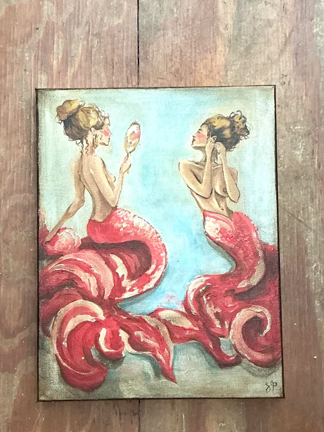 Vintage Oil Painting of Mermaids with Hand Mirrors — additional photo 7