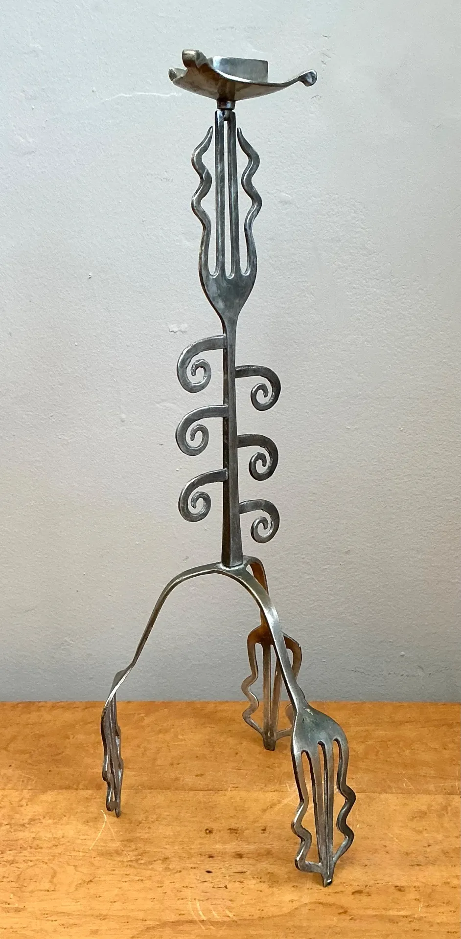 Vintage Sculptural Metal Fork Candle Stand — additional photo 2